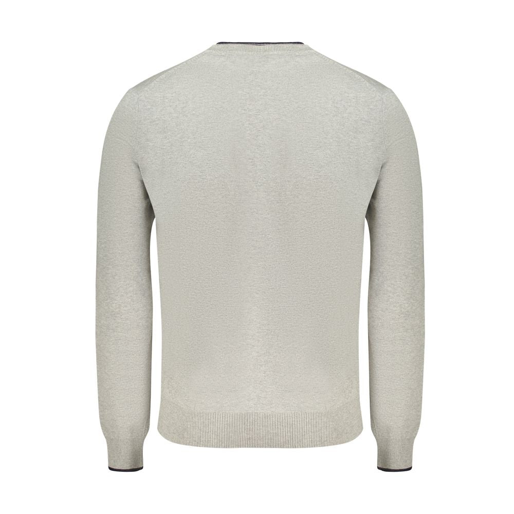 Back view of North Sails Brown Cotton Men Sweater showcasing its classic crew neck and premium cotton fabric