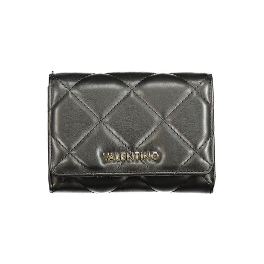 Mario Valentino Black Polyethylene Wallet with quilted design, featuring 3 compartments, coin purse, and zip closure, logo visible.