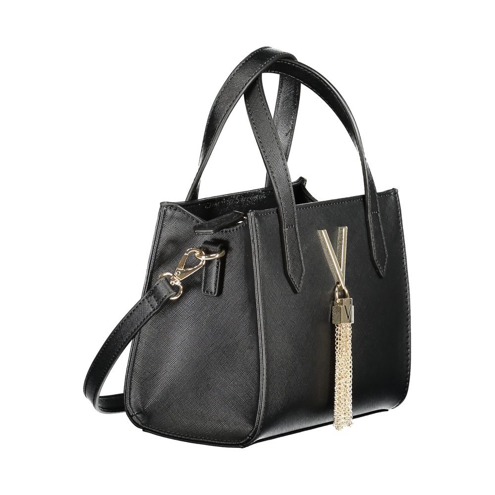 Mario Valentino Black Polyethylene Women Handbag with two handles and detachable shoulder strap, features chic design and practical pockets.