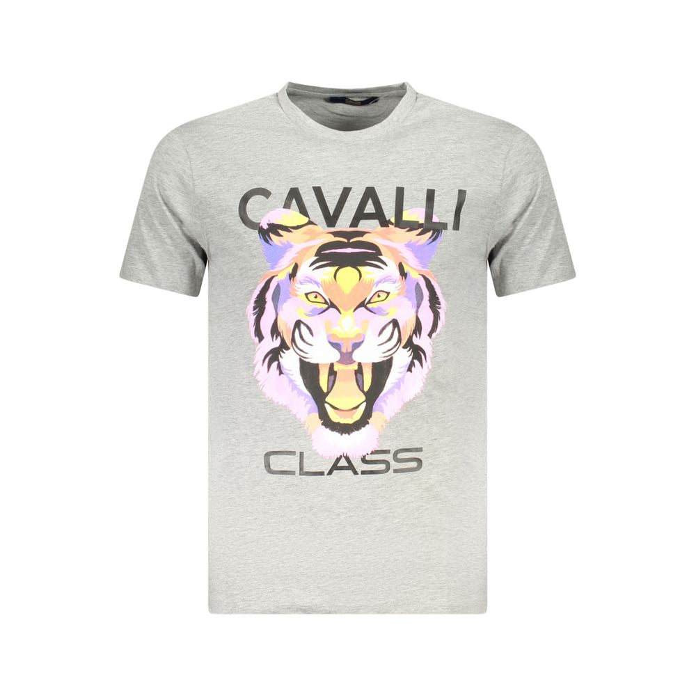 Cavalli Class Brown Cotton Men T-Shirt with tiger print and logo
