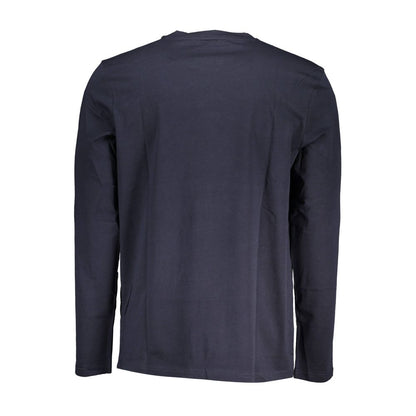 Back view of Hugo Boss Blue Cotton Men T-Shirt showing long sleeves and sleek design.
