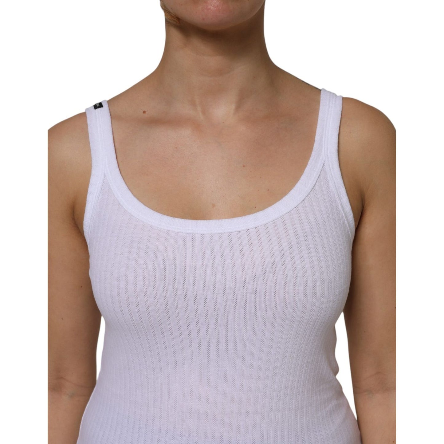 Dolce & Gabbana White Cotton Round Neck Sleeveless Tank Top