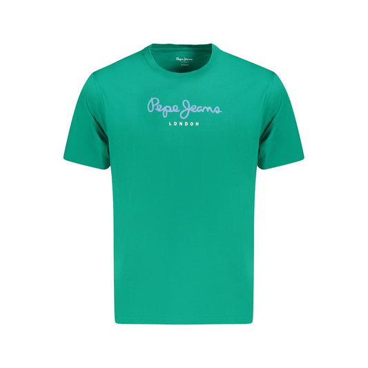 Pepe Jeans Green Cotton T-Shirt, short sleeve, regular fit, crew neck with logo print, 100% sustainable cotton