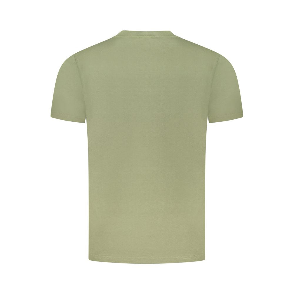Back view of Cavalli Class Green Cotton Men T-Shirt showcasing soft cotton material and stylish design for a confident look.