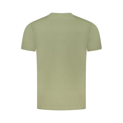 Back view of Cavalli Class Green Cotton Men T-Shirt showcasing soft cotton material and stylish design for a confident look.
