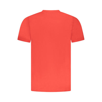 Back view of Cavalli Class Red Cotton Men T-Shirt showcasing vibrant color and luxury cotton fabric.