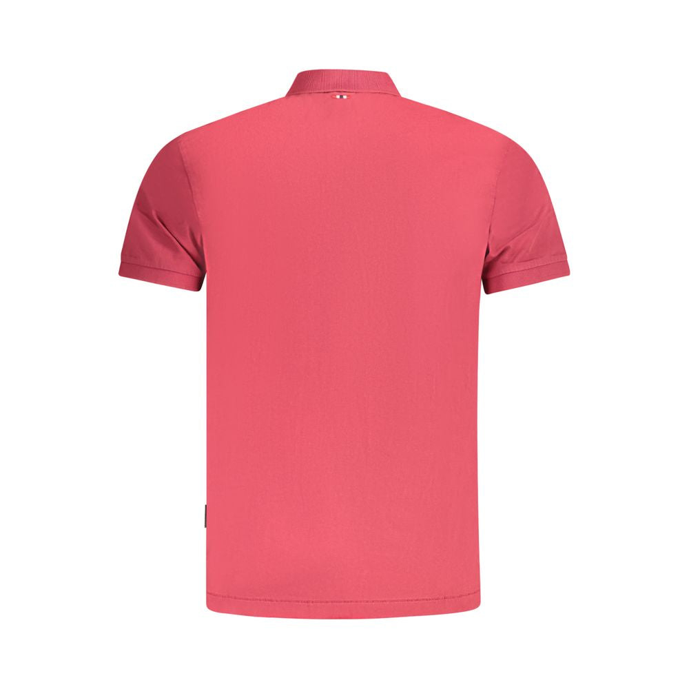 Napapijri Red Cotton Men Polo Shirt, back view showing tailored fit and distinct logo embroidery.