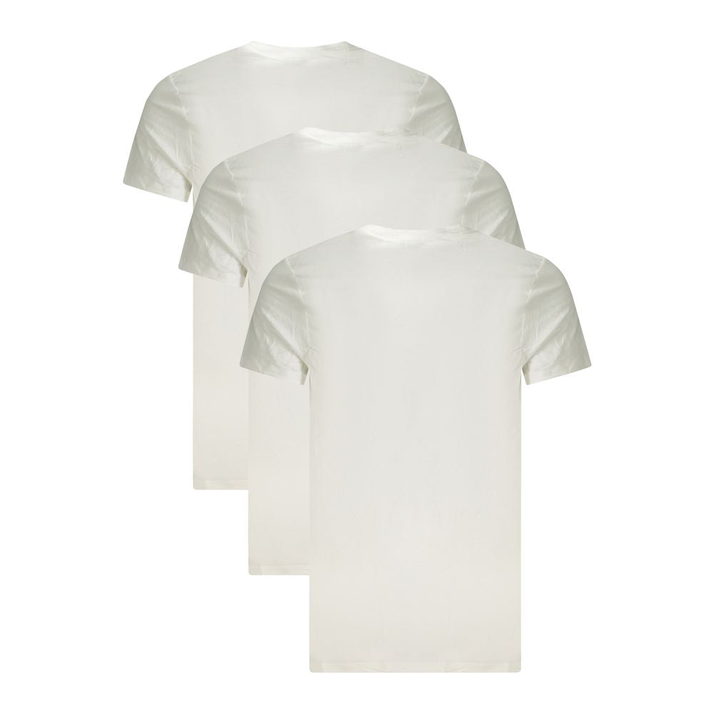 Calvin Klein White Cotton Men T-Shirt tri-pack, featuring short sleeves, crew neck, and logo embroidery.