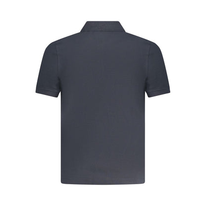 Back view of a K-WAY Blue Cotton Polo Shirt with short sleeves, 2 buttons, and logo application.
