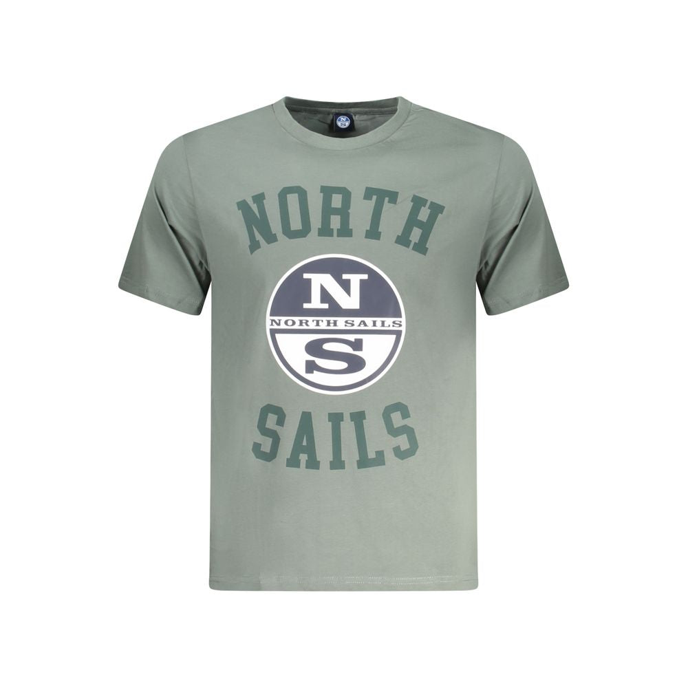 North Sails Green Cotton Men T-Shirt with logo print, crew neck, and short sleeves