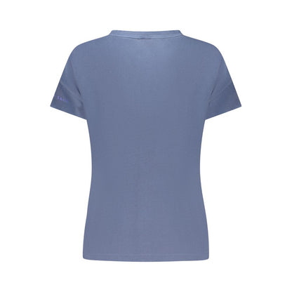 Back view of North Sails Blue Cotton Women T-Shirt featuring short sleeves and wide neck.