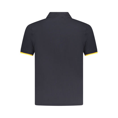Back view of K-WAY Blue Cotton Polo Shirt with short sleeves, 2 buttons, contrasting details, and logo application.