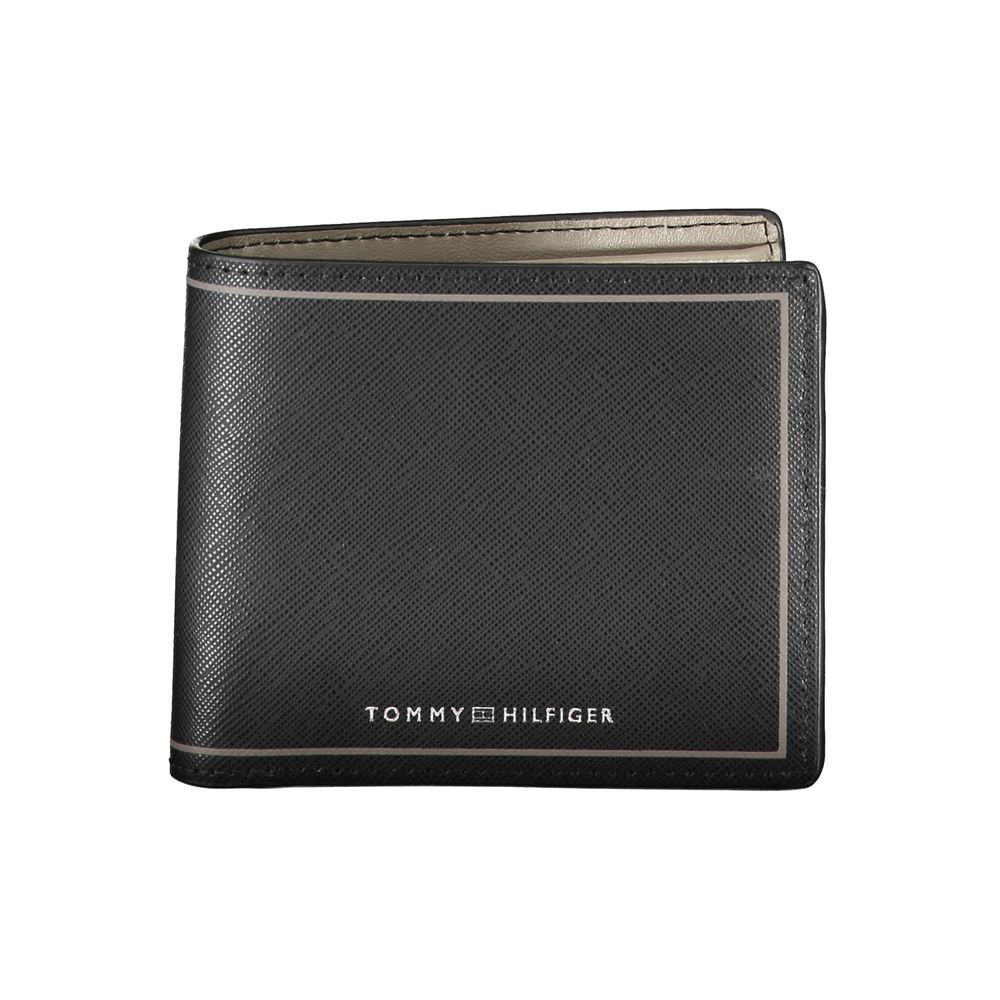 Tommy Hilfiger Black Leather Wallet with card slots, coin purse, and contrast details