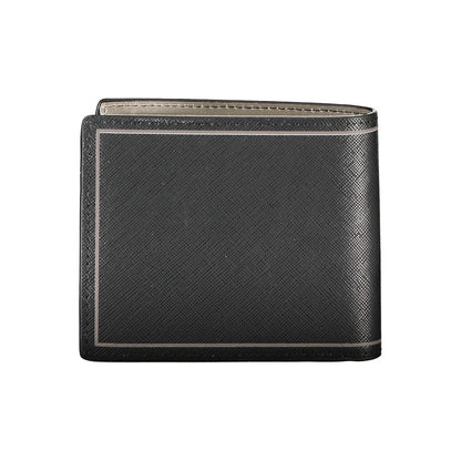 Tommy Hilfiger Black Leather Wallet with two compartments, card spaces, coin purse, contrast details, and logo design.