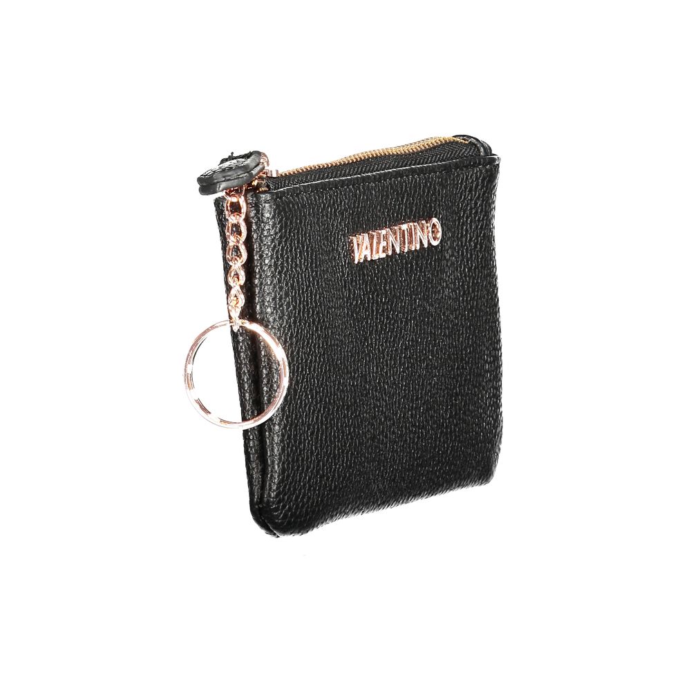 Mario Valentino Black Polyethylene Wallet with pouch, card spaces, key ring chain, zip closure, and logo in recycled material.