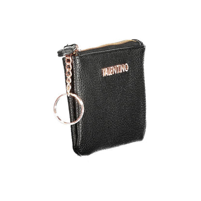 Mario Valentino Black Polyethylene Wallet with pouch, card spaces, key ring chain, zip closure, and logo in recycled material.