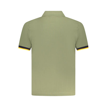 Back view of K-WAY Green Cotton Polo Shirt with short sleeves, 2 buttons, contrasting details, application, and logo.