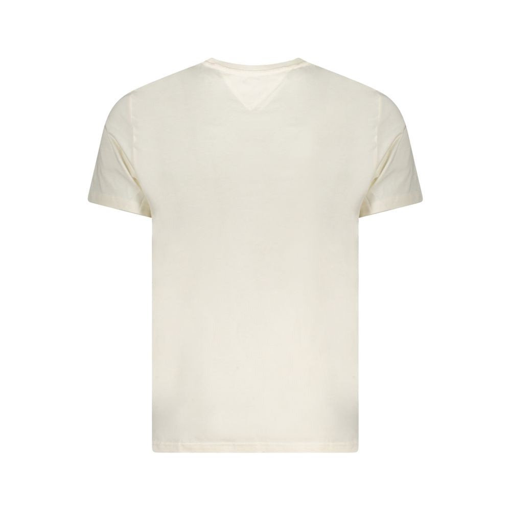 Back view of Tommy Hilfiger Beige Cotton Men T-Shirt featuring short sleeves and crew neck design.