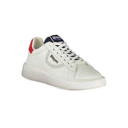 Blauer White Leather Men Sneaker with contrasting details, ideal for modern sporty and chic style, featuring Blauer print logo.