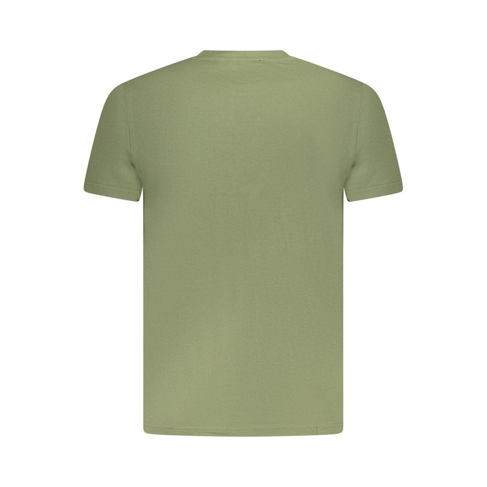 Back view of Cavalli Class Green Cotton Men T-Shirt, featuring short sleeves and a crew neck design.