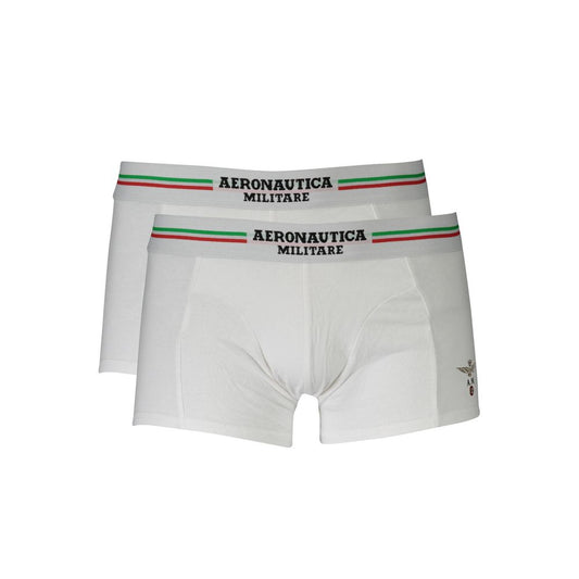 Aeronautica Militare White Cotton Men Boxer - dual pack with elastic logo waistband, made of fine cotton and elastane for comfort and style.