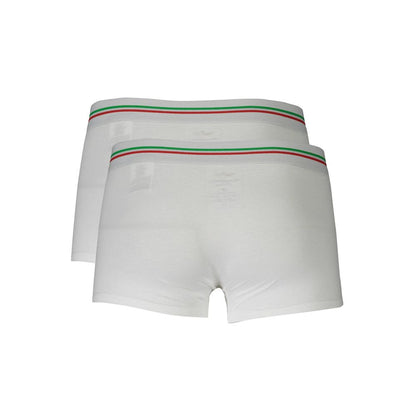 Aeronautica Militare White Cotton Men Boxer with logo waistband, showcasing elegance and comfort in a dual pack.