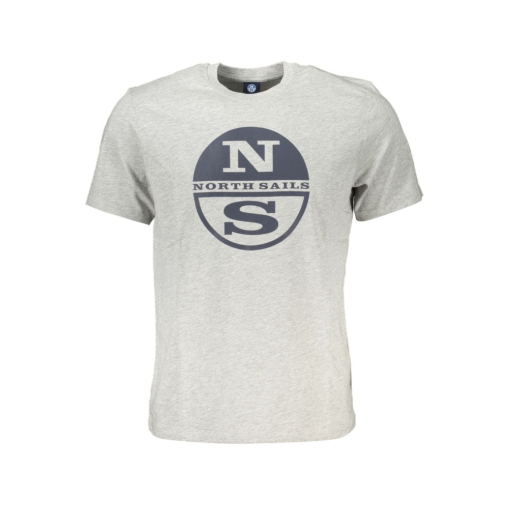 North Sails Brown Cotton Men T-Shirt with logo print, short sleeves, crafted in soft cotton-viscose blend, front view.