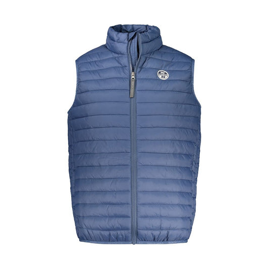 North Sails Blue Polyamide Men Jacket, sleeveless with zip closure, logo, 2 buttoned external pockets, and 2 internal pockets.