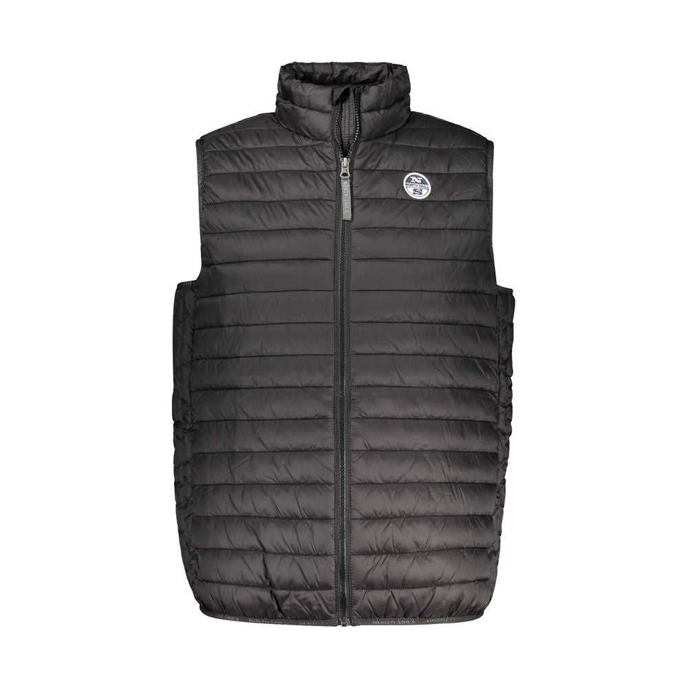 North Sails Black Polyamide Men Jacket with zip fastening and logo, sleeveless design, perfect for layering, lightweight 100-gram material.
