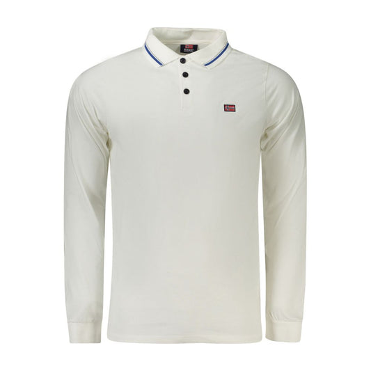 Norway 1963 White Cotton Men Polo Shirt with contrasting details and embroidery, long sleeves, 100% cotton, classic and sophisticated style.