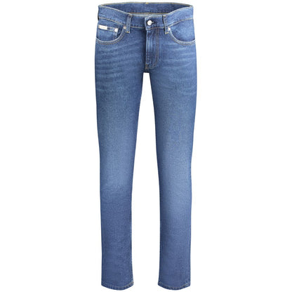 Calvin Klein Blue Cotton Men Jeans with sleek slim-fit and five-pocket design for modern style.