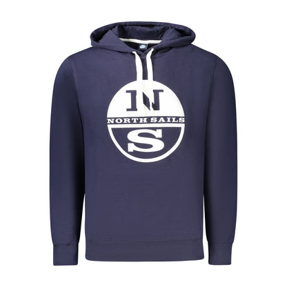 North Sails Blue Cotton Men Sweater with logo on front, long sleeve, hooded design, perfect for casual wear.