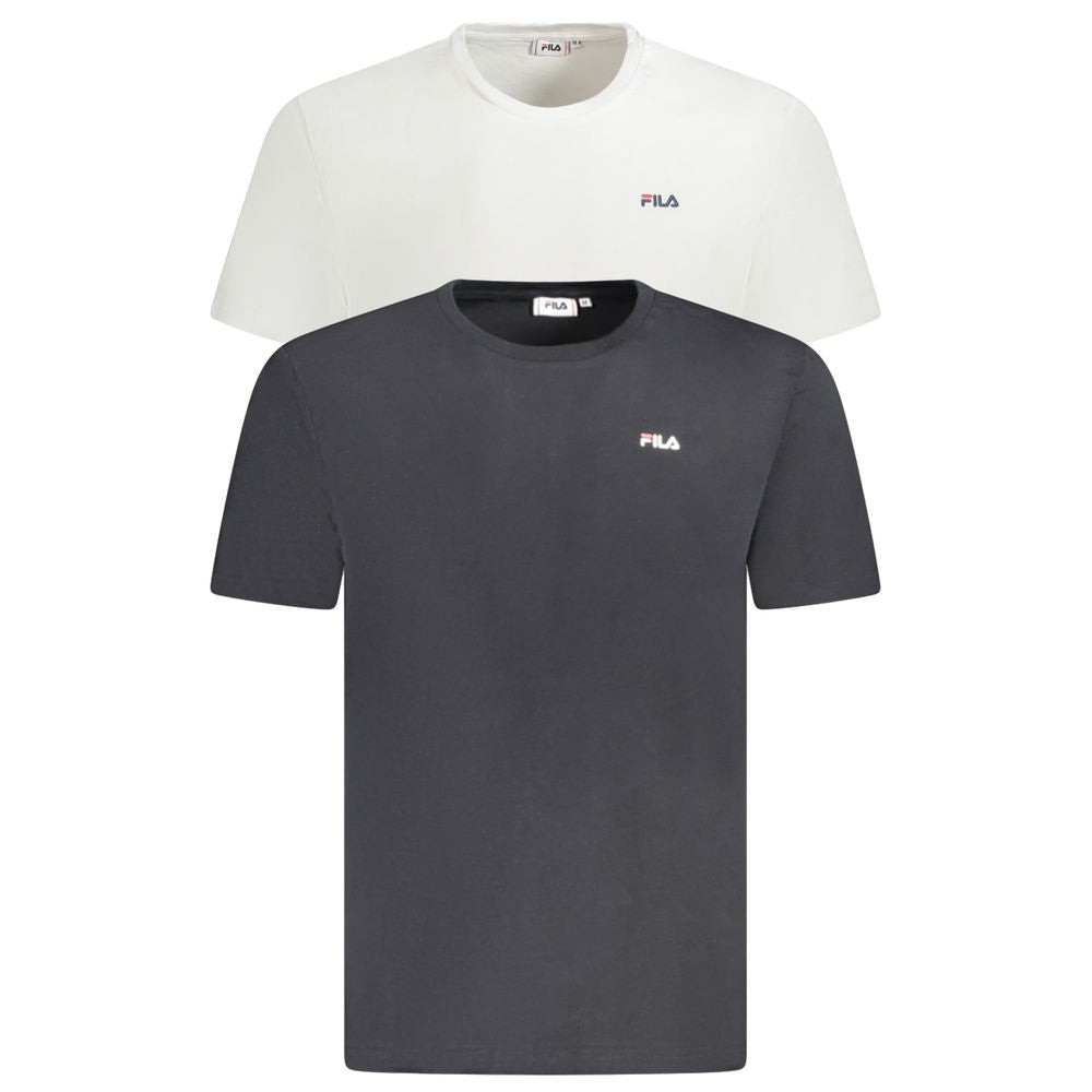 Fila White Cotton Men T-Shirt with black variant, featuring logo print, crafted from 100% organic cotton for casual style and comfort.