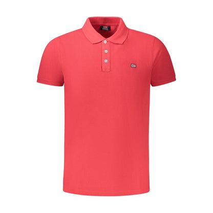 Norway 1963 Red Cotton Polo Shirt with short sleeves, 3 buttons, and logo application.