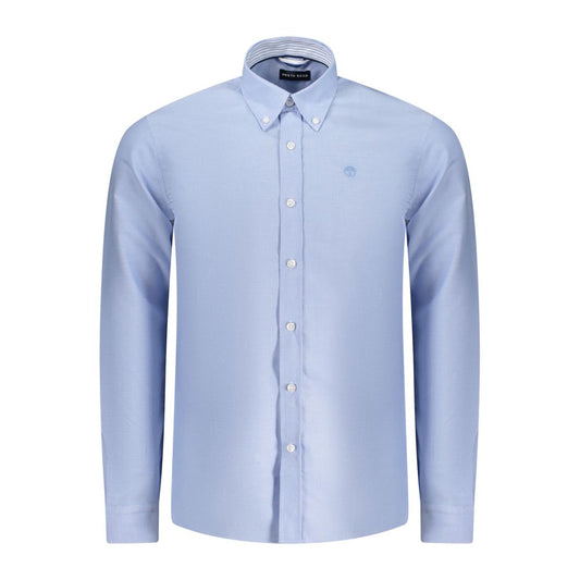 North Sails Light Blue Cotton Men Shirt with button-down collar and embroidery logo, a perfect blend of classic and contemporary style.