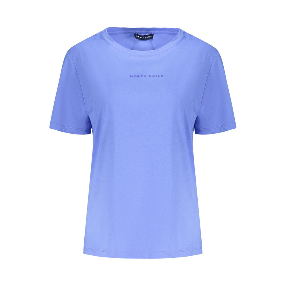 North Sails Blue Cotton Women T-Shirt with embossed logo, short sleeves, and wide neck for nautical fashion style.