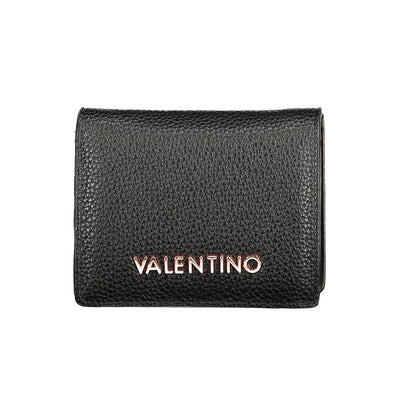 Mario Valentino Black Polyethylene Wallet with logo, coin purse, card spaces, and automatic closure, made from recycled materials.