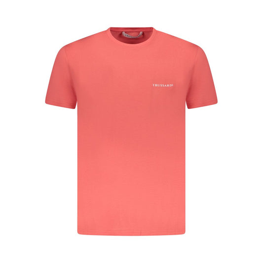 Trussardi Pink Cotton Men T-Shirt with crew neck and logo print