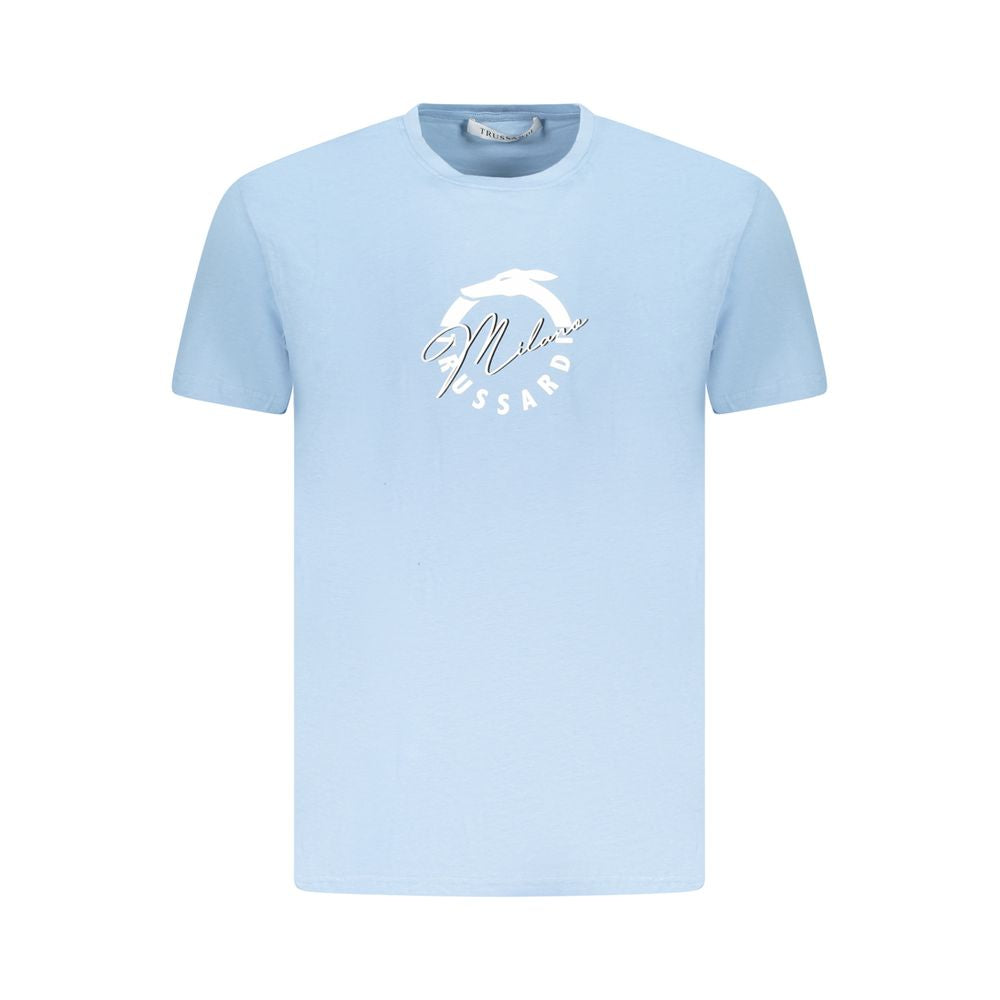 Trussardi Light Blue Cotton Men T-Shirt with logo print for casual sophistication and comfort.