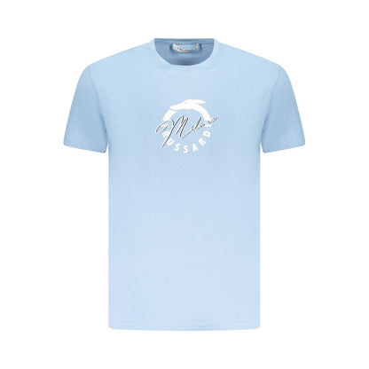Trussardi Light Blue Cotton Men T-Shirt with logo print for casual sophistication and comfort.