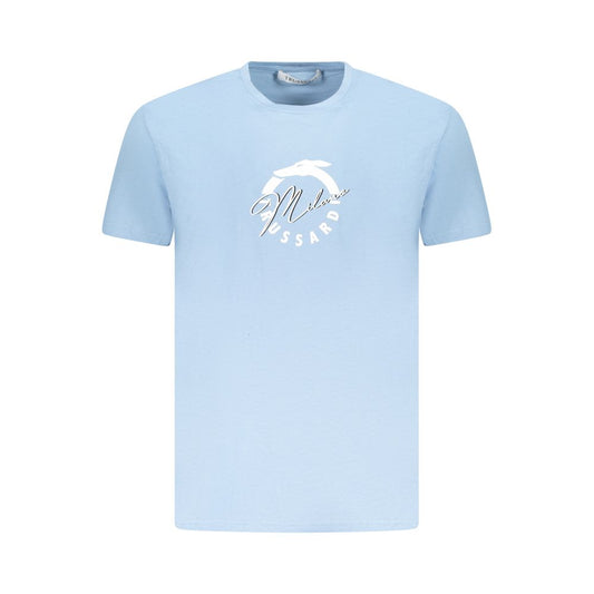 Trussardi Light Blue Cotton Men T-Shirt with logo print for casual sophistication and comfort.