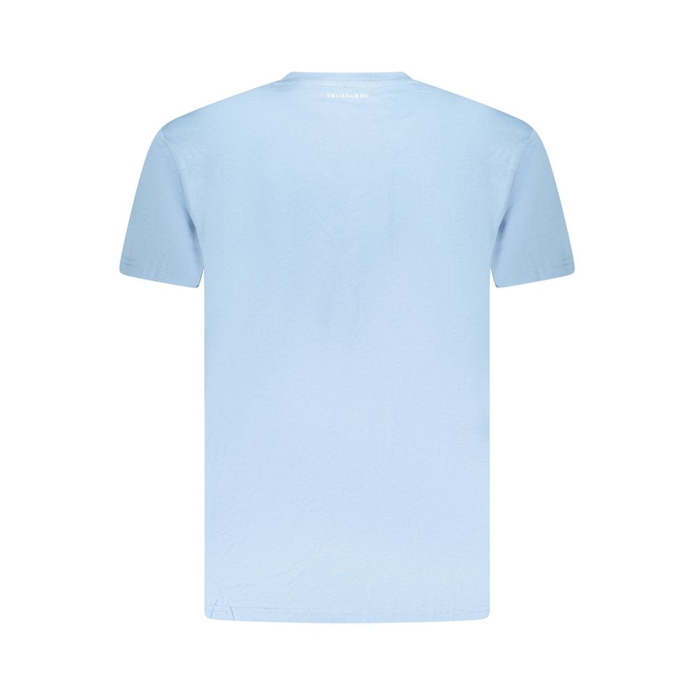 Trussardi Light Blue Cotton Men T-Shirt showcasing casual elegance with a premium logo print