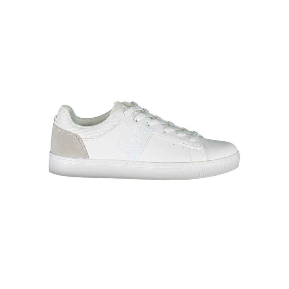 Napapijri White Leather Women Sneaker with striking design and prominent logo, blending functionality and high-fashion aesthetics.