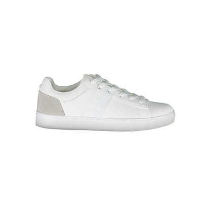 Napapijri White Leather Women Sneaker with striking design and prominent logo, blending functionality and high-fashion aesthetics.