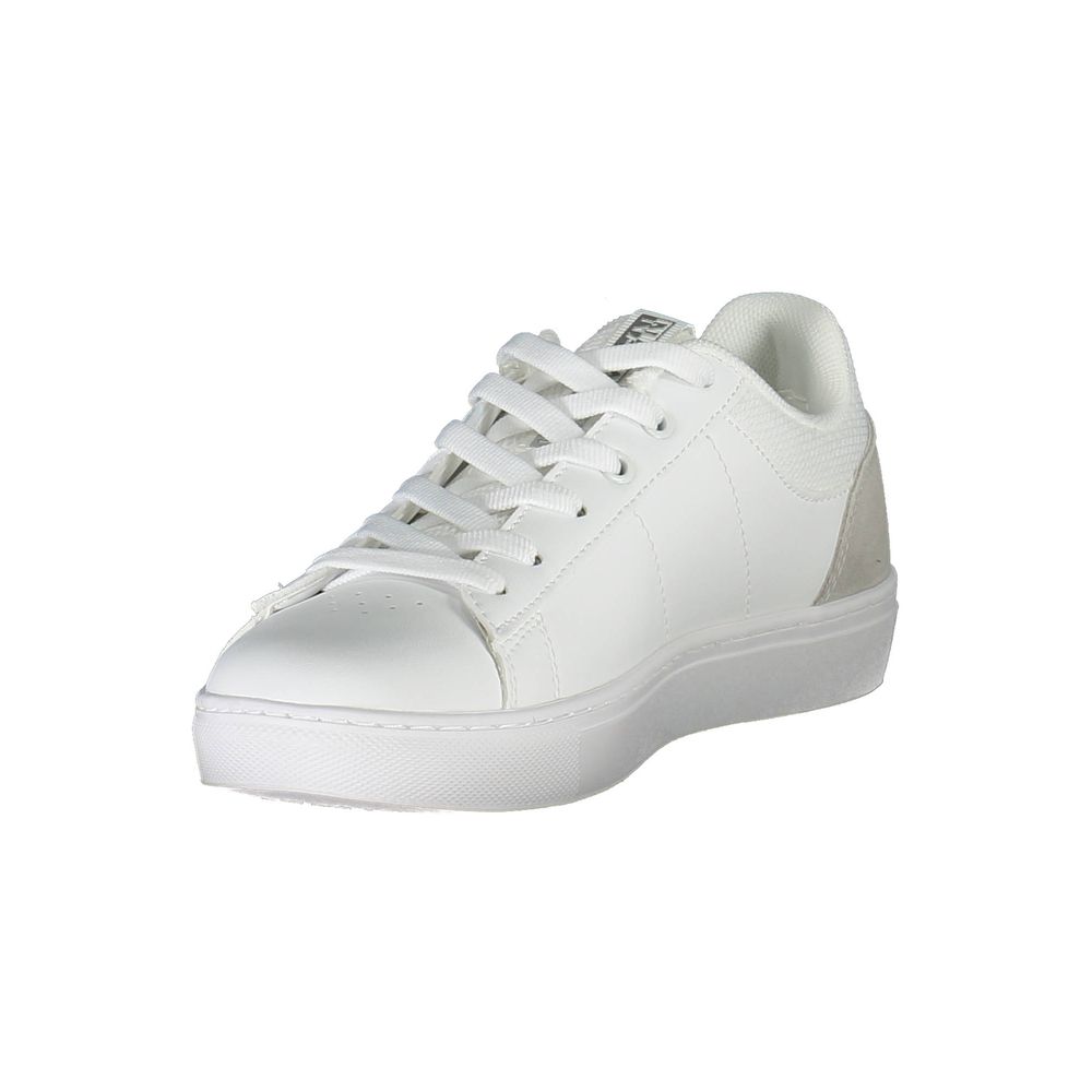 Napapijri White Leather Women Sneaker with bold design and prominent logo, perfect blend of style and comfort for the fashion-savvy athlete.