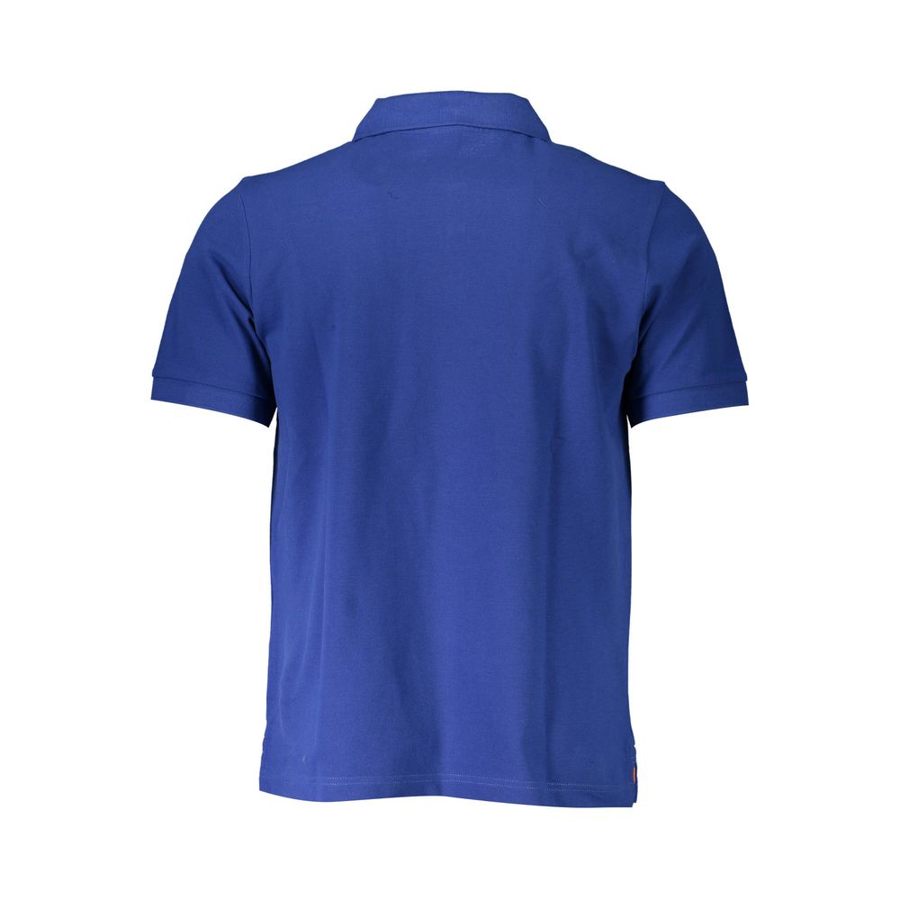 Back view of North Sails Blue Cotton Men Polo Shirt showcasing classic style and comfort. Iconic design with logo, perfect for nautical elegance.
