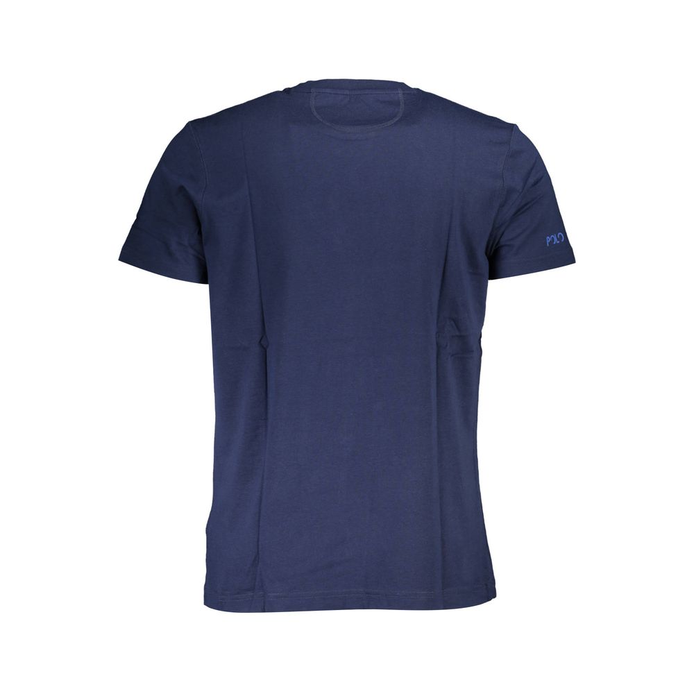 Back view of La Martina Blue Cotton Men TShirt with short sleeves and premium fabric offering elegance and style, featuring logo detail.
