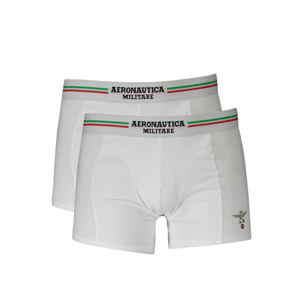 Aeronautica Militare White Cotton Men Boxer in a bi-pack with logo waistband for style and comfort.
