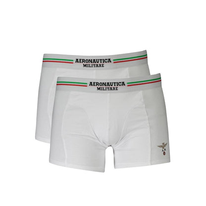 Aeronautica Militare White Cotton Men Boxer in a bi-pack with logo waistband for style and comfort.