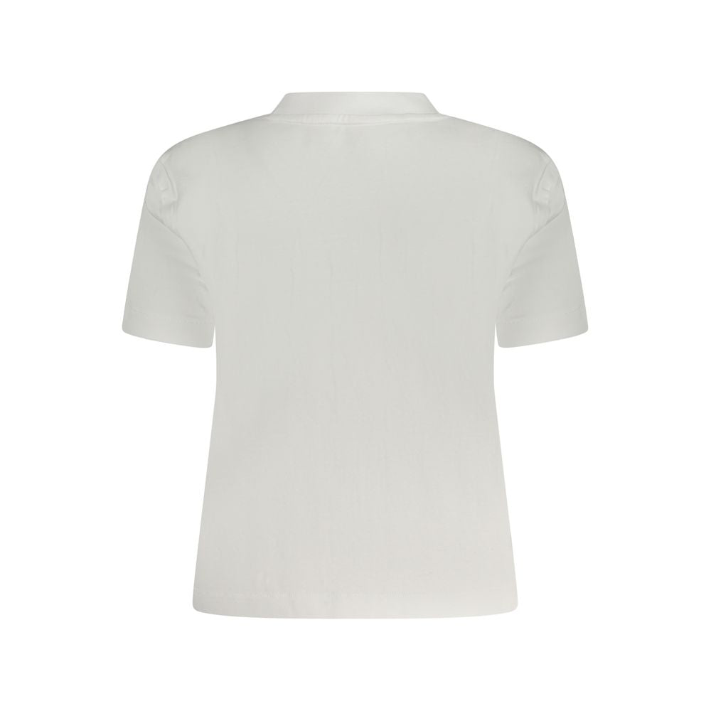 Back view of Calvin Klein White Cotton Women T-Shirt showcasing short sleeves and classic design.